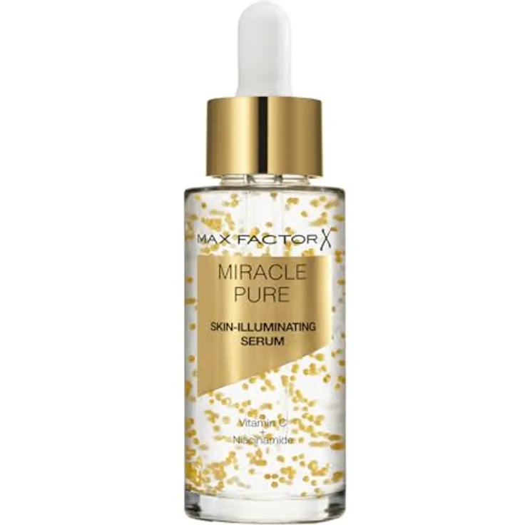 Max Factor Miracle Pure Illuminating Serum, Pflegeboost für die Haut mit Vitamin C und Niacinamide, 30 ml, goldene Pigmente für ein gesundes Strahlen