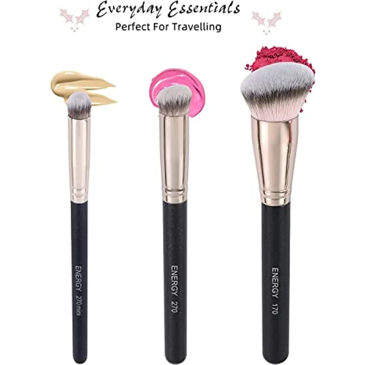 ENERGY 3-in-1 Abgewinkelter Foundation Pinsel mit flacher Oberseite, Concealer Pinsel, Pinselset Makeup, Reise Make-up-Pinsel für Flüssig, Creme und Puder Makeup – Bild 2