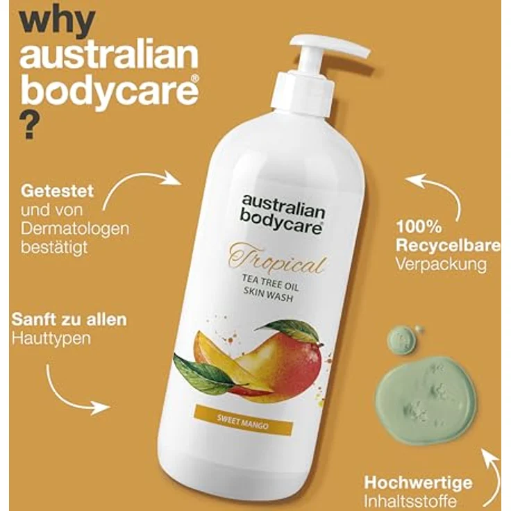 Australian Bodycare Skin Wash Professional 1000 ml | Teebaumöl + Mango Duschgel für den Körper | Macht die Haut weich | Ideal bei unreiner Haut, Pickeln oder vor der Haarentfernung mit Wachs/Rasur – Bild 4