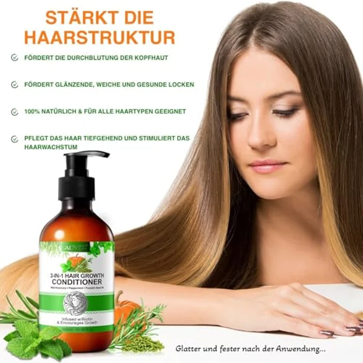 P-Beauty 3-in-1 Conditioner Rosmarin Minze & Kürbiskernöl, 300ml - Haarspülung mit Biotin für Haarwachstum, regenerierende Pflege, Glanz und Schutz vor Haarausfall – Bild 5
