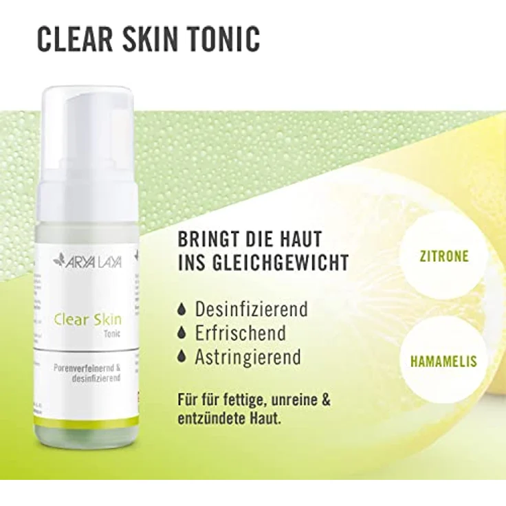 Arya Laya Clear Skin Tonic, 125 ml: Erfrischendes Gesichtswasser mit Zitronenduft für fettige & unreine Haut, vegan – Bild 2