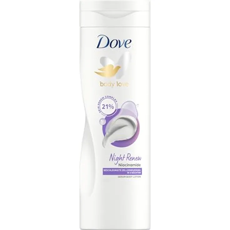 Dove Body Love Serum Body Lotion Night Renew Haut- und Körperpflege mit 21% Skin Renew Complex 400 ml, regeneriert die Haut und spendet bis zu 72 Stunden Feuchtigkeit, 100% recyceltes Plastik