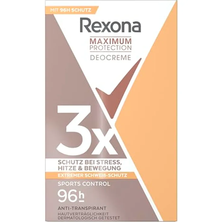 Rexona Maximum Protection Anti Transpirant Deo Creme Sports Control, 96 Stunden Schutz gegen Schwitzen und Geruch, 45 ml, dermatologisch getestet