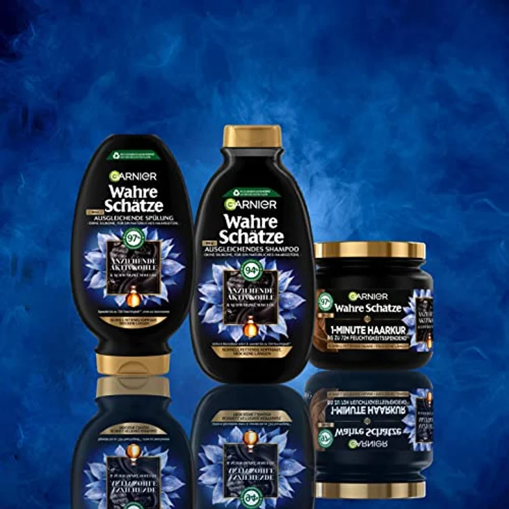 Garnier Wahre Schätze Ausgleichende Spülung, Formel mit Aktivkohle und Schwarzkümmelöl, für schnell fettende Kopfhaut und trockene Haarlängen, 3 x 200 ml – Bild 5