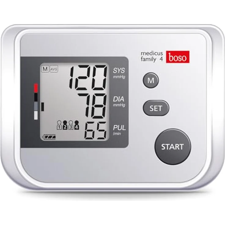 boso medicus family 4 Partner- und Familien-Blutdruckmessgerät mit 4 Speichern, großem Display und Arrhythmie-Erkennung inkl. Universal-Manschette (22-42 cm) – Bild 3