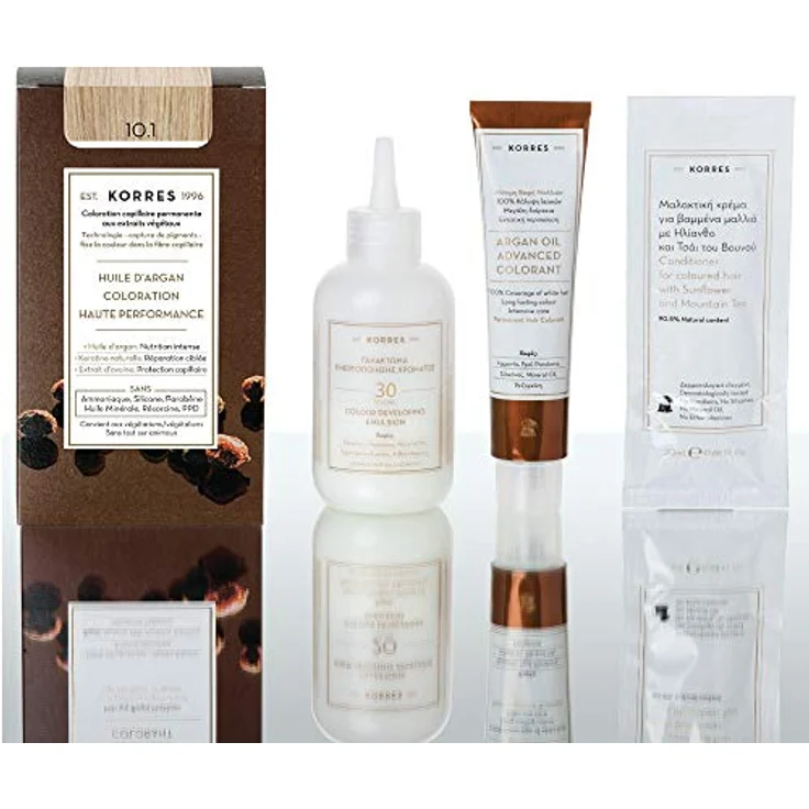 Korres Argan Oil Permanent-Haarfarbe 10.1 Platinum Ash Blonde, 50 ml, mit langanhaltender Farbwirkung und Arganöl für geschmeidiges Haar – Bild 2