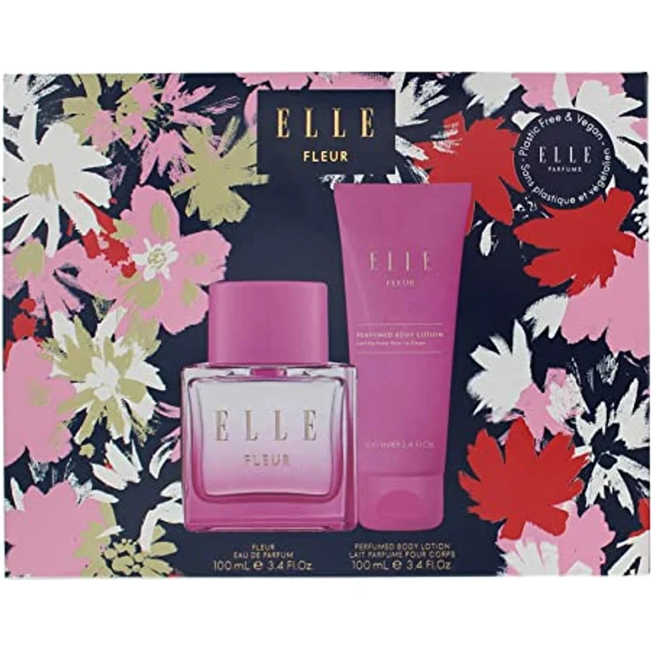 ELLE Elle Fleur 2-teiliges Geschenkset, Eau de Parfum 100 ml und Bodylotion 100 ml mit blumigem Duft und veganen Inhaltsstoffen – Bild 2