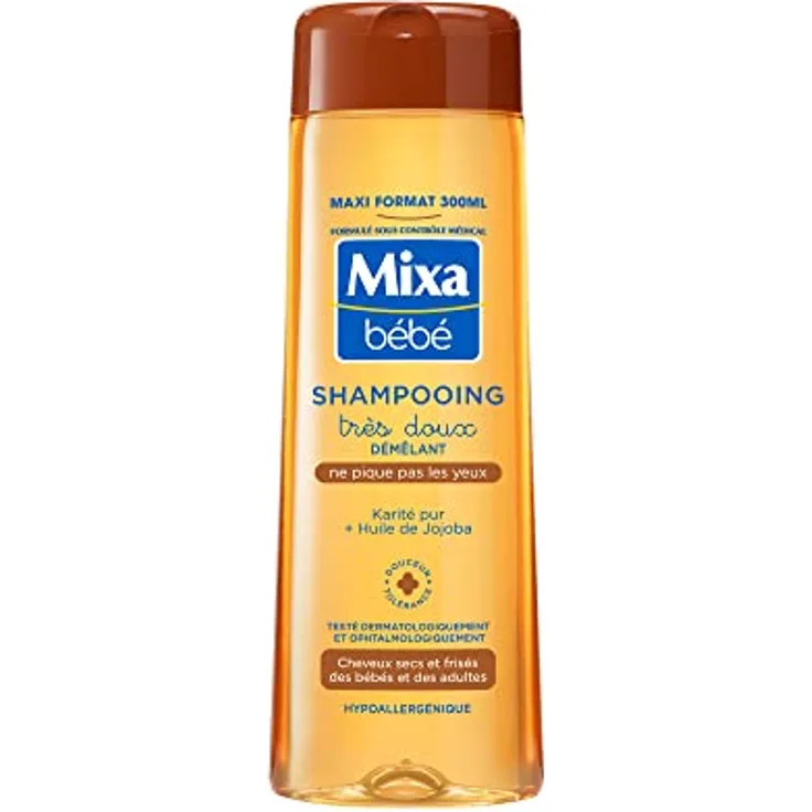 Mixa Bébé Shampoo zum Entwirren, sanft für trockenes Haar, mit Shea und Jojobaöl, 300 ml