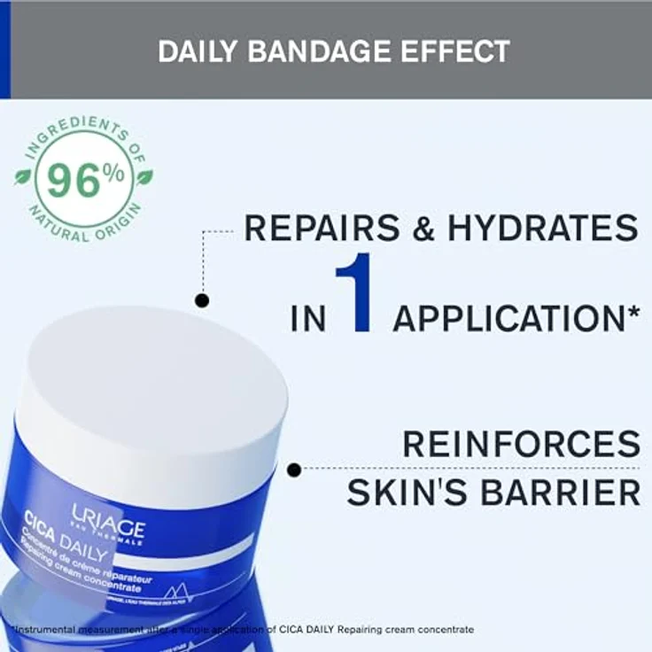 Uriage Cica-Daily Reparierendes Creme-Konzentrat mit Centella Asiatica, Hyaluronsäure, Vitamin B5 - 50ml, Parfümfrei, 96% Inhaltsstoffe Natürlichen Ursprungs – Bild 3