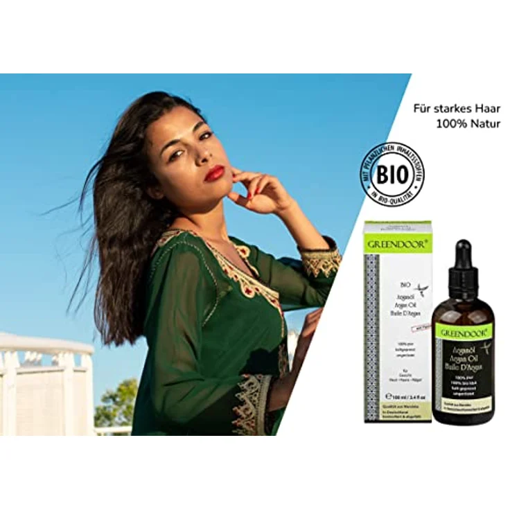 GREENDOOR reines Bio Arganöl 100ml Pipettenflasche, pur nativ kaltgepresst und vegan, Feuchtigkeit für Haare Haut Nägel Gesicht – Bild 5