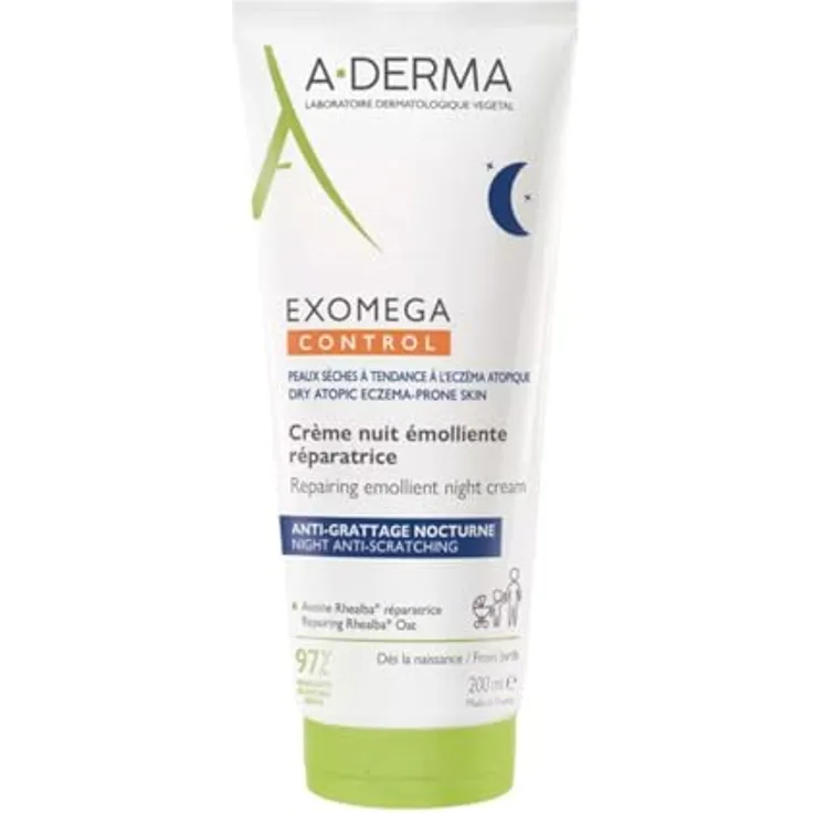 A-Derma EXOMEGA Control Nachtcreme, 200 ml, beruhigende Textur für reduzierte Juckreiz während der Nacht, für die ganze Familie