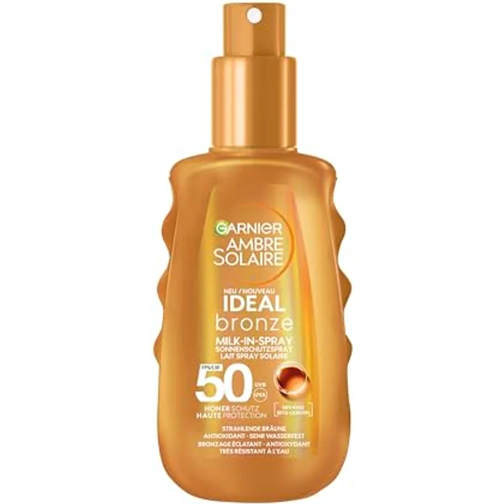 Garnier UV-Sonnenschutzspray für eine strahlende Bräune, Sehr hoher Sonnenschutz mit LSF 50, Wasserfest, Ambre Solaire Ideal Bronze Milk-in-Spray, 1 x 150 ml – Bild 1