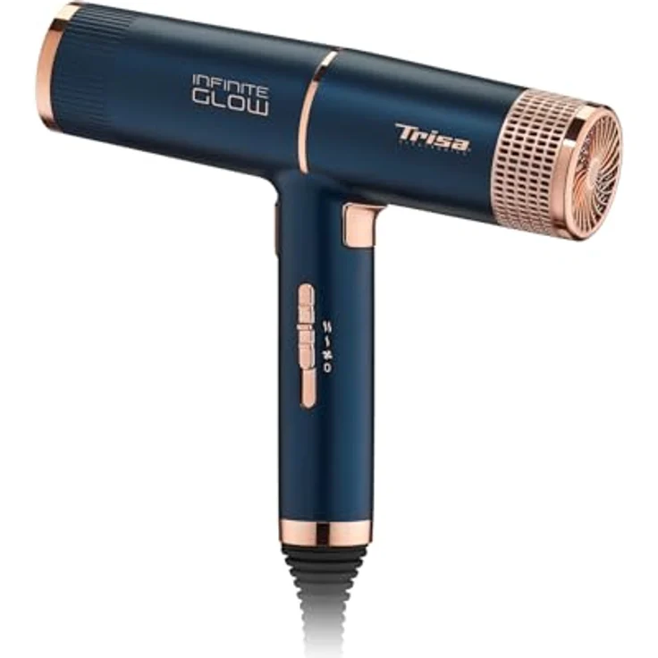 Trisa Haartrockner Infinite Glow, extra leichter Föhn mit 3 Heiz- & 2 Lüftungsstufen, Diffusor, Ondulierdüsen, Kaltlufttaste, langem Kabel und abnehmbarem Gitter – Bild 2