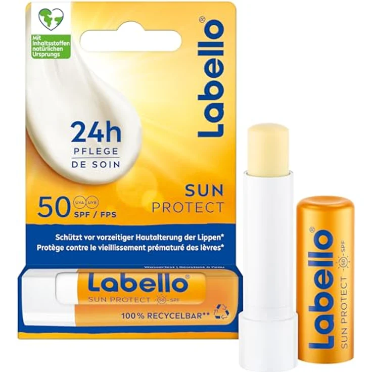 Labello Sun Protect LSF 50, wasserfeste Lippenpflege mit Sheabutter, Vitaminen und natürlichen Ölen, 4,8 g – Bild 1