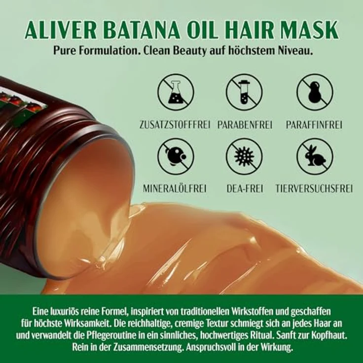 P-Beauty Haarmaske mit Batana Öl, Intensivpflege für Haarwachstum & Haarpflege, vegan mit Biotin & Vitamin E, regeneriert trockenes Haar, 3x60g – Bild 4