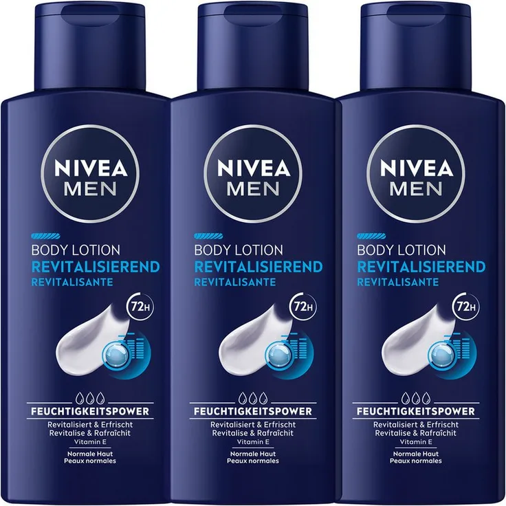 Nivea Men Revitalisierende Body Lotion, 3 x 250 ml Set für gepflegte und frische Haut
