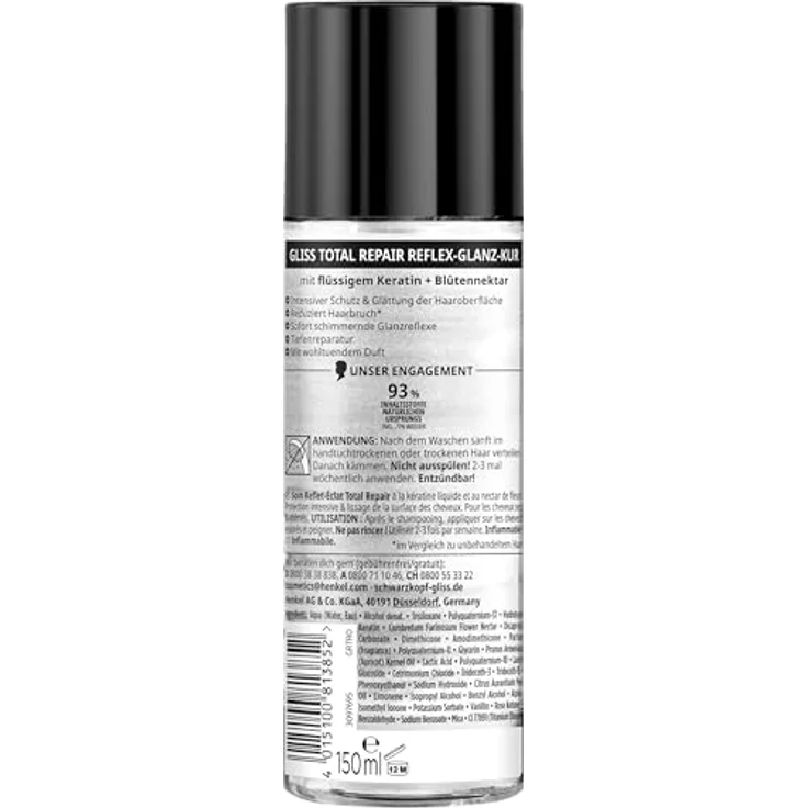 Gliss Reflex-Glanz-Kur Total Repair, 150 ml Haarkur mit Keratin & Blüten-Nektar für sofortige Glanzreflexe und Haarbruchreduktion – Bild 3