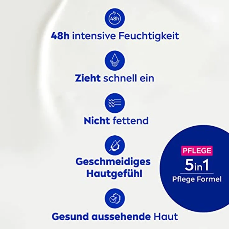 NIVEA Reichhaltige Body Milk (625 ml), für 48h Feuchtigkeitspflege, Lotion mit 5 in 1 Formel für trockene Haut mit Tiefenpflege Serum, Mandelöl und Vitamin E – Bild 4
