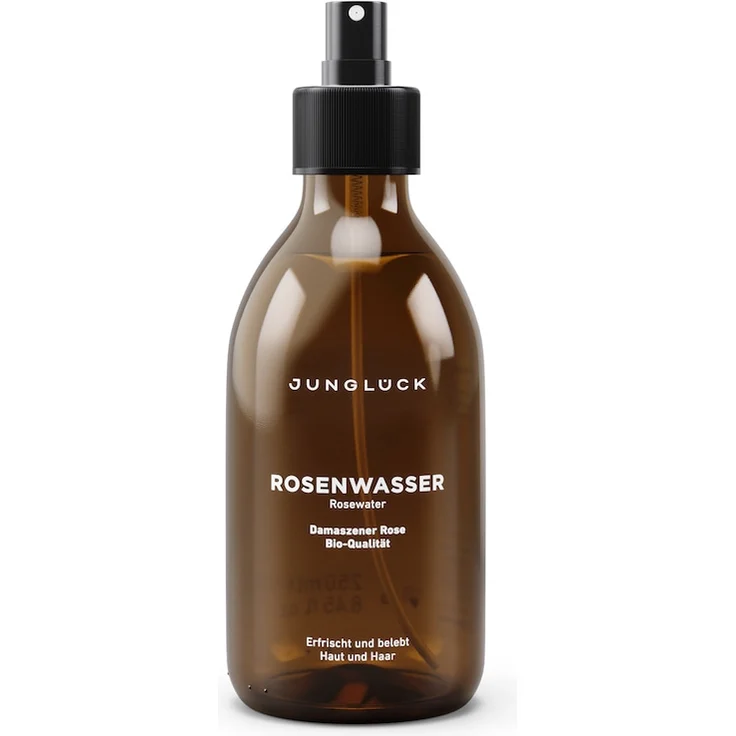Junglück Rosenwasser Gesichtswasser, 250 ml - 100% Bio-Rosenwasser, hydratisierend und beruhigend für alle Haut- und Haartypen