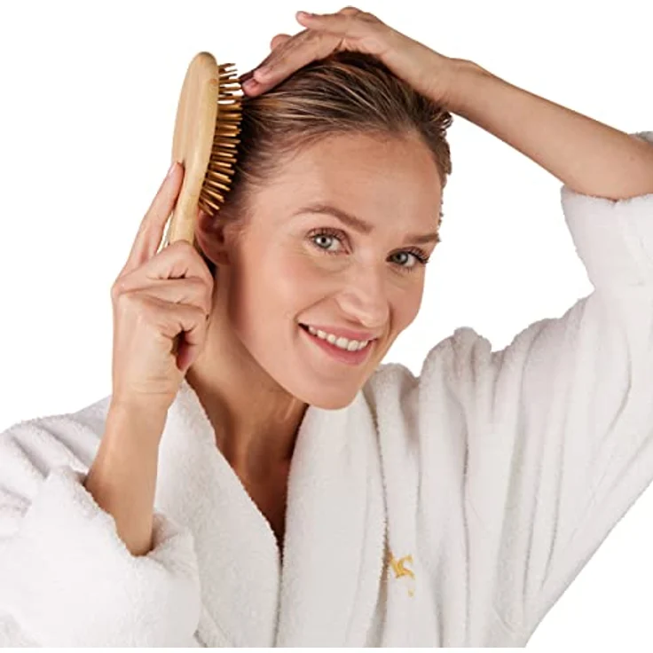 Margot Schmitt Pneumassage Bambus Haarbürste Oval, Naturfarben, 63 g – Bild 3
