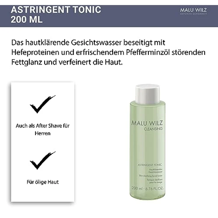 Malu Wilz Astringent Tonic 200 ml I Gesichtswasser mit Hefeproteinen & erfrischendem Pfefferminzöl I Skincare After Shave I Ohne Alkohol I Vegan – Bild 5