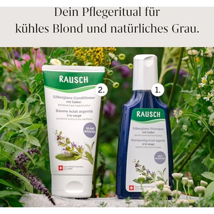 RAUSCH Silberglanz-Conditioner, 150 ml – kühle Nuancen & Neutralisierung des Gelbstichs für blondes & graues Haar, vegan & silikonfrei, hergestellt in der Schweiz – Bild 5