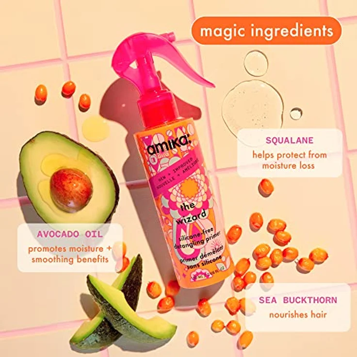 amika The Wizard Silicone-Free Detangling Primer 200 ml | All-in-One Haarspray mit Hitzeschutz bis 230 °C und Anti-Frizz-Effekt für alle Haartypen – Bild 2
