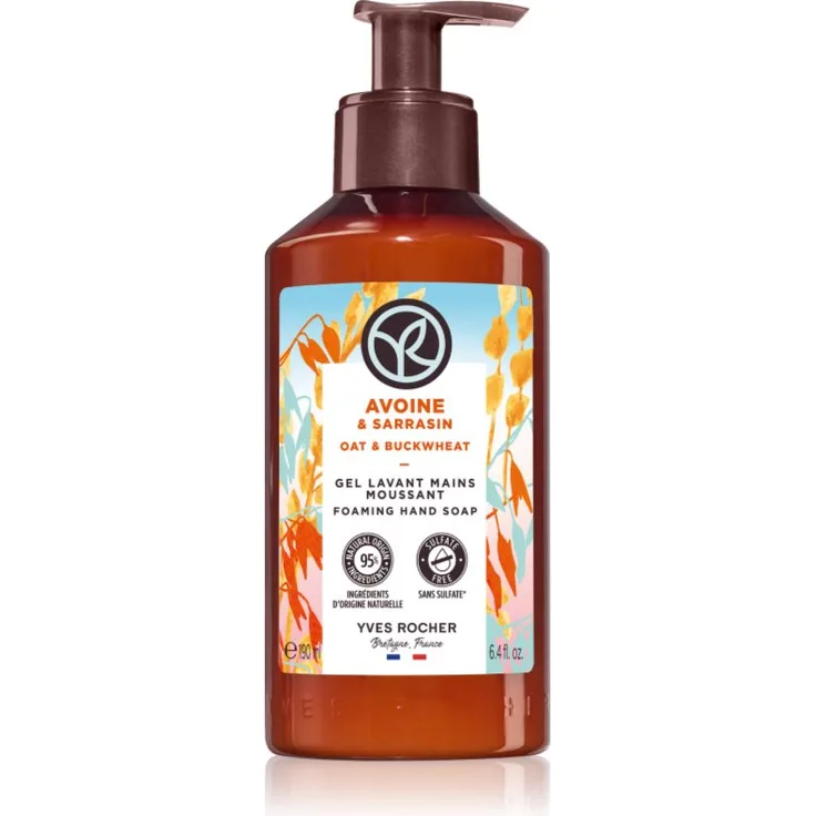 Yves Rocher Bain de Nature, Flüssigseife für die Hände Oat & Buckwheat, 190 ml, 95% natürliche Inhaltsstoffe, sanfte Reinigung und Pflege