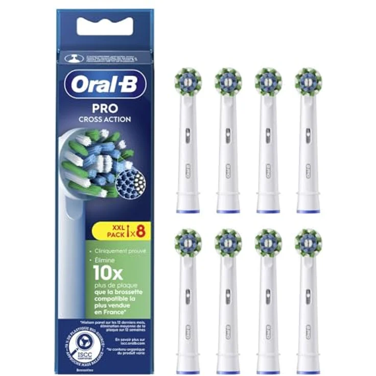 Oral-B Pro Cross Action Aufsteckbürsten, 8 Stück, X-förmige Filamente für optimale Reinigung, kompatibel mit allen wiederaufladbaren Oral-B Zahnbürsten – Bild 1