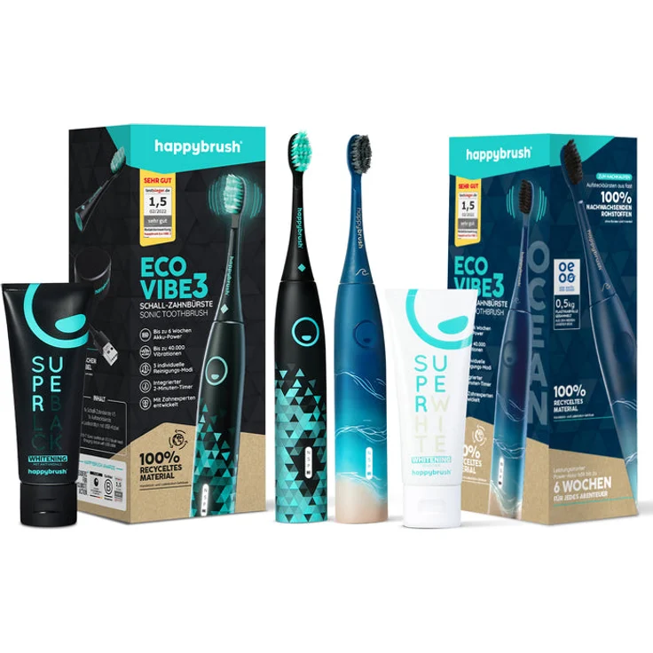 happybrush Eco Vibe 3 Partner Set Ocean + BlackMint