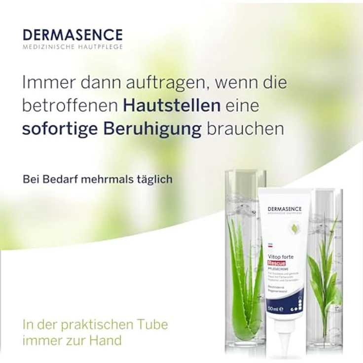 DERMASENCE Vitop forte Rescue Pflegecreme, 50 ml - beruhigende und regenerierende Akutpflege für gereizte und gerötete oder sehr trockene Hautstellen - Pflege bei Neurodermitis mit Färberwaidextrakt – Bild 5