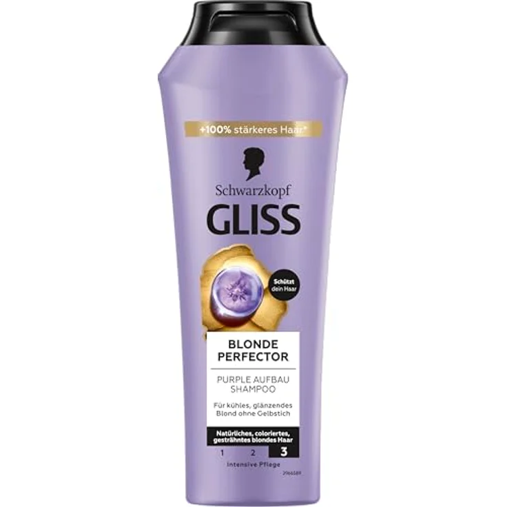 Gliss Blonde Perfector Purple Shampoo (250 ml), Anti-Gelbstich-Shampoo mit Peptiden & Blaubeer-Extrakt für blondes Haar – Bild 1