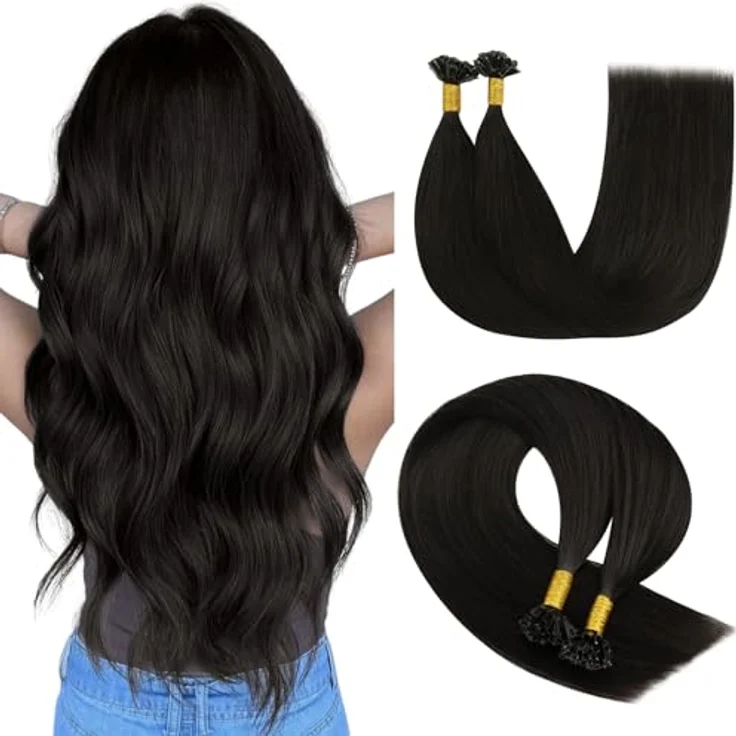YoungSee U-Tip Bonding Extensions, Echthaar Dunkelbraun, 55 cm, 50g, Keratin-Haarverlängerung für Damen – Bild 1