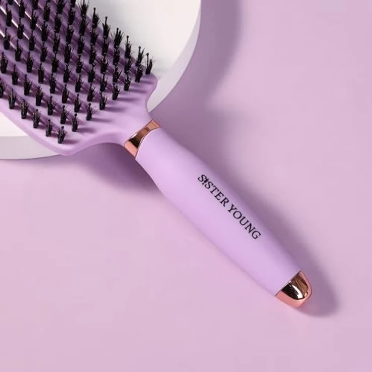 Sister Young OVIA LILIAC BV - professionelle Haarbürste mit natürlichen Wildschweinborsten, ergonomisch & belüftet, lila – Bild 3