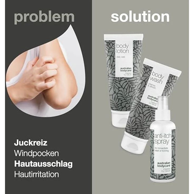 Australian Bodycare 3er-Paket bei Juckreiz am ganzen Körper | Beruhigende Produkte bei gereizter Haut | Pflege bei trockener Haut, Ausschlag und anderen Irritationen | Seife 200 ml, Creme 200 ml und Spray 100 ml – Bild 2