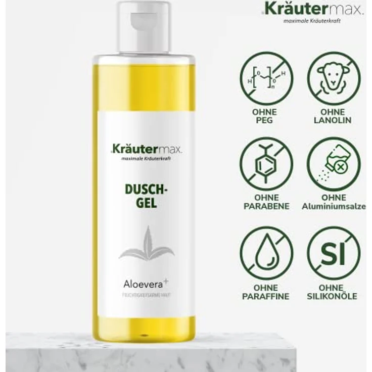 Kräutermax Aloe Vera Duschgel Reinigungsgel mit Aloevera Gel für Körper und Haare, 250 ml – Bild 2