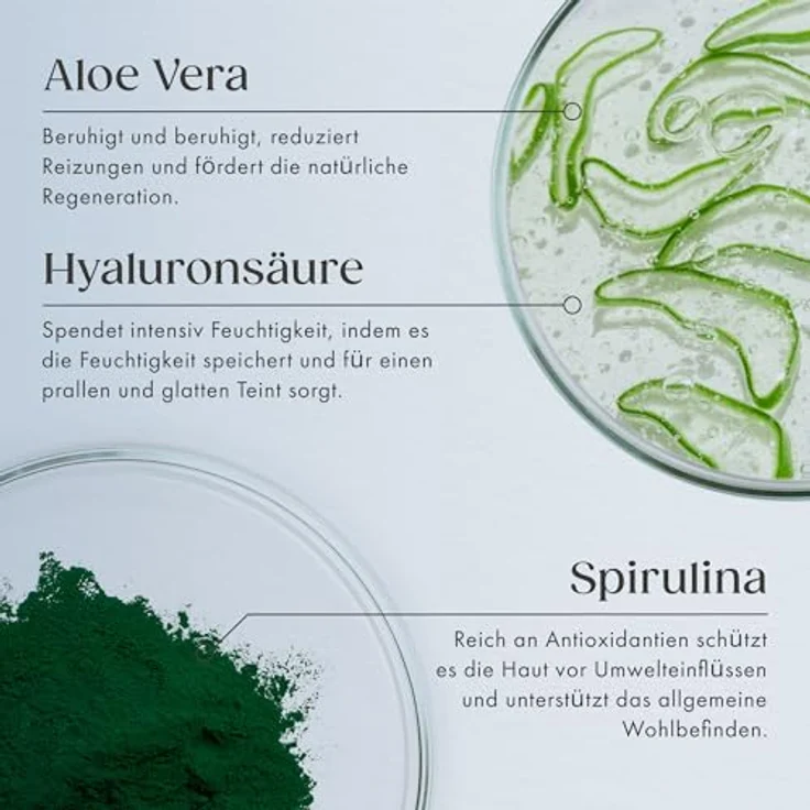 Satin Naturel Bio Hyaluron Serum hochdosiert, veganes Anti-Falten Serum mit Spirulina und Bio Aloe Vera, 50 ml – Bild 4