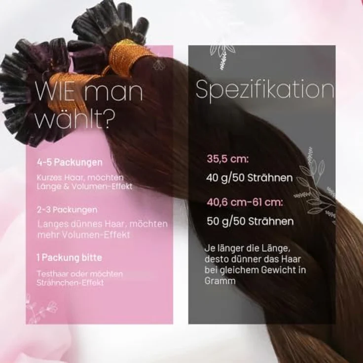 Moresoo Echthaar Extensions Bondings U Tip Keratin, Dunkelbraun #4, 50g, 60 cm Haarverlängerung – Bild 3