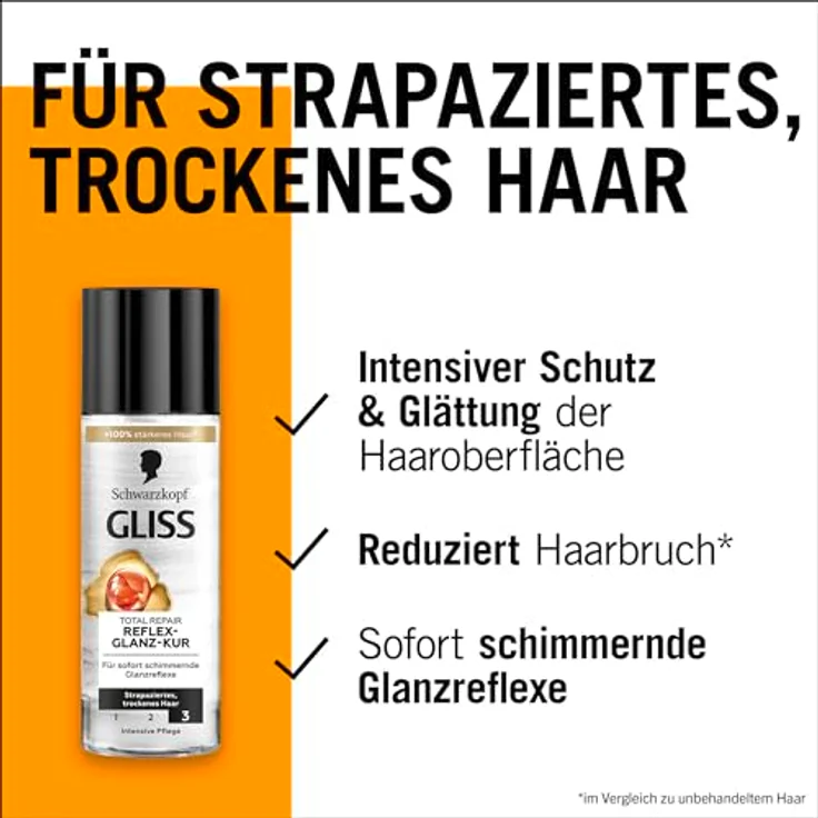 Gliss Reflex-Glanz-Kur Total Repair, 150 ml Haarkur mit Keratin & Blüten-Nektar für sofortige Glanzreflexe und Haarbruchreduktion – Bild 4