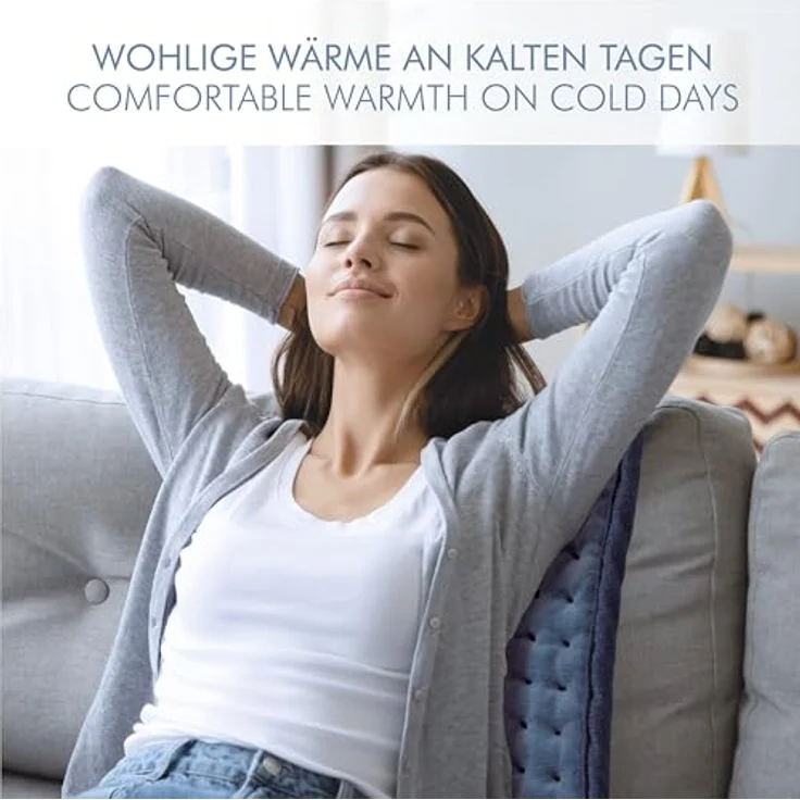 Promed XXL-Heizkissen 60x30cm 100W, flauschiges Sitzkissen mit 6 Heizstufen, Überhitzungsschutz, Gummiklettband & Abschaltautomatik nach 90 Min., waschbar – Bild 4