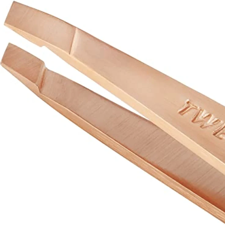 TWEEZERMAN Pinzette Mini Version mit Handgefeilter Abgeschrägter Spitze zum Augenbrauenzupfen, Rosé Gold – Bild 2