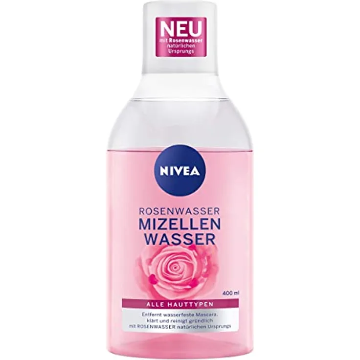 NIVEA Rosenwasser Mizellenwasser (400 ml), Gesichtsreinigung mit MicellAIR Technologie und natürlichem Rosenwasser, sanftes Mizellen Reinigungswasser