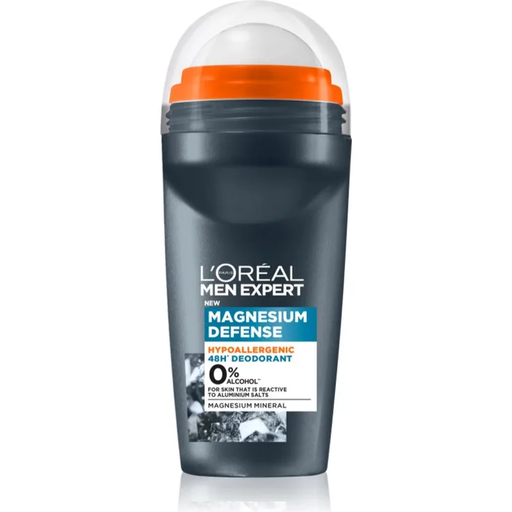 L’Oréal Paris Men Expert Magnesium Defence Deoroller, 50 ml, alkoholfrei, für Herren, langanhaltender Schutz gegen Schwitzen und Geruch