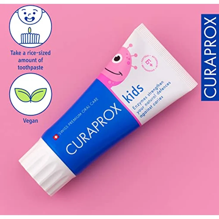 Curaprox Kids Wassermelone, Zahnpasta für Kinder ab 6 Jahren mit mildem Geschmack von Wassermelone, 1450 ppm Fluorid, RDA 40, Pink, 60 ml – Bild 4