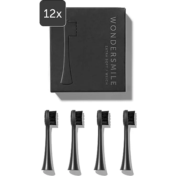 Wondersmile Ersatzbürsten Schallzahnbürste (Soft, Ultimate Black, 12er Pack) - Bürstenköpfe für Wondersmile Schallzahnbürste – Bild 1