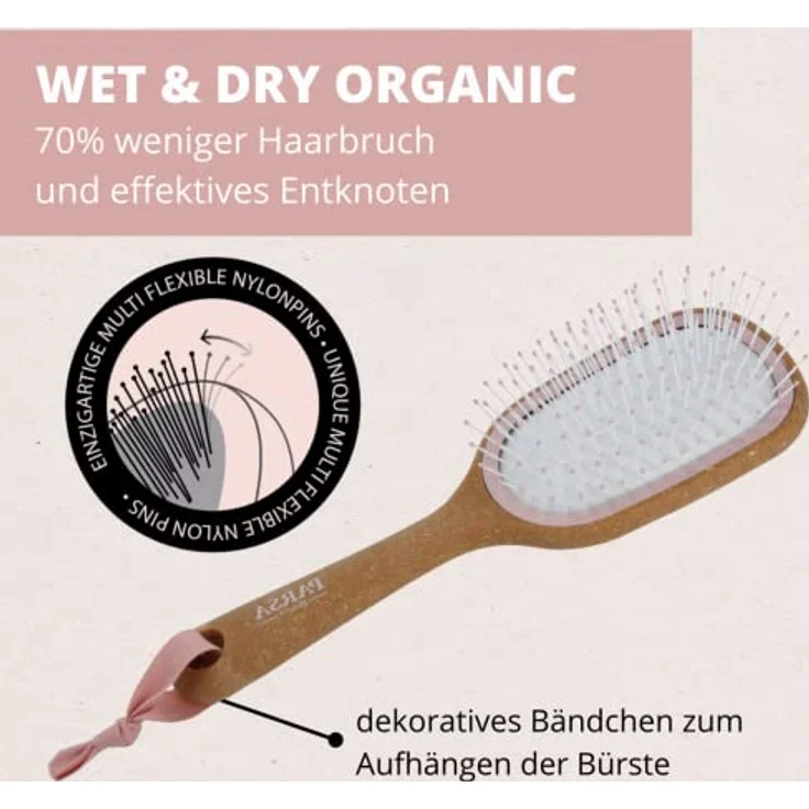 PARSA Beauty Nature Love Kork Haarbürste klein – Nachhaltige Wet & Dry Bürste für nasses und trockenes Haar – Haarbürste ohne Ziepen mit 70% Kork – Entwirrbürste Hair brushes – Bild 2