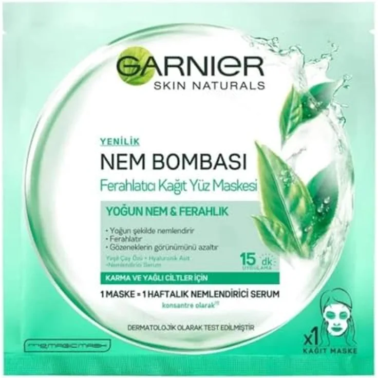 Garnier Skin Naturals Moisture + Freshness Stoffmaske mit Grüntee Extrakt, super feuchtigkeitsspendend, 28g, für empfindliche Haut