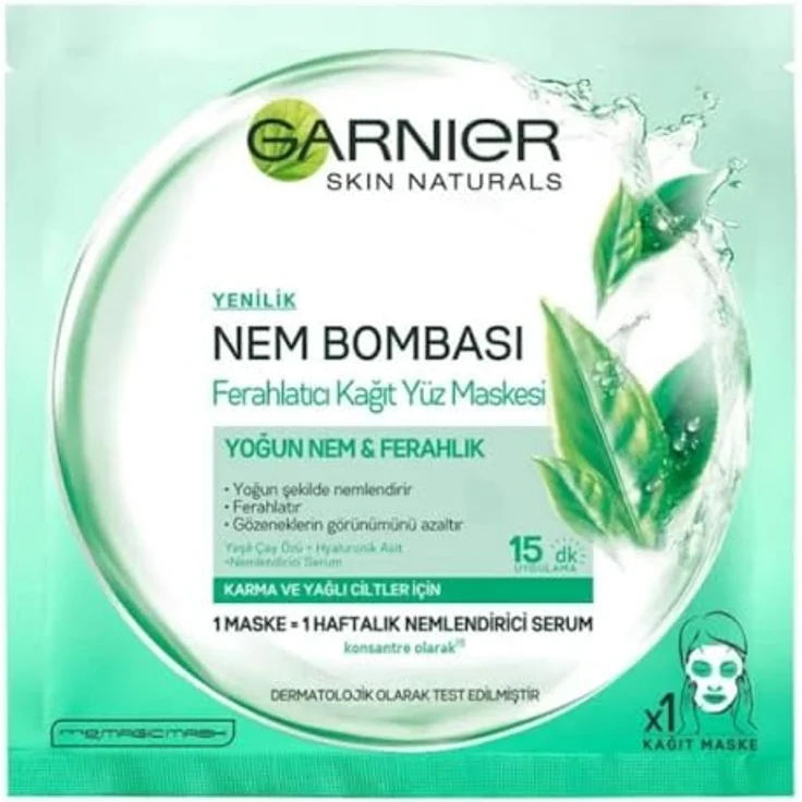 Garnier Skin Naturals Moisture + Freshness Stoffmaske mit Grüntee Extrakt, super feuchtigkeitsspendend, 28g, für empfindliche Haut
