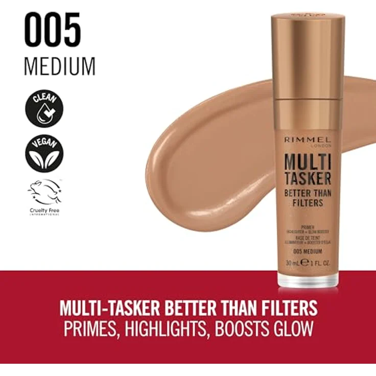 Rimmel London MULTI-TASKER illuminating primer 005-medium 30 ml, 3-in-1 Grundierung, Glowbooster und Highlighter – Bild 2