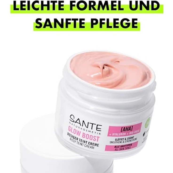 SANTE Glow Boost Teint Creme AHA Hyaluron & Bio-Rose, feuchtigkeitsspendende Gesichtscreme, 50 ml – Bild 4